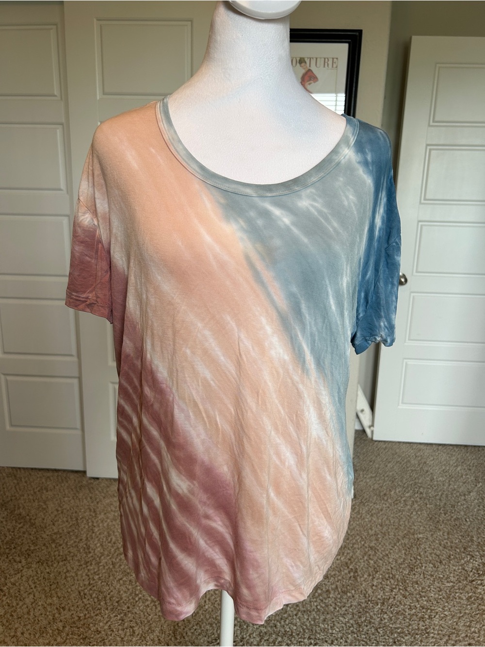 SPLENDID Short Sleeve Tie Dye T-Shirt Pink Blue Size Large